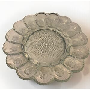 Vintage Indiana Hobnail Glass Clear 15 Deviled Egg 11" Tray Serving Dish Platter